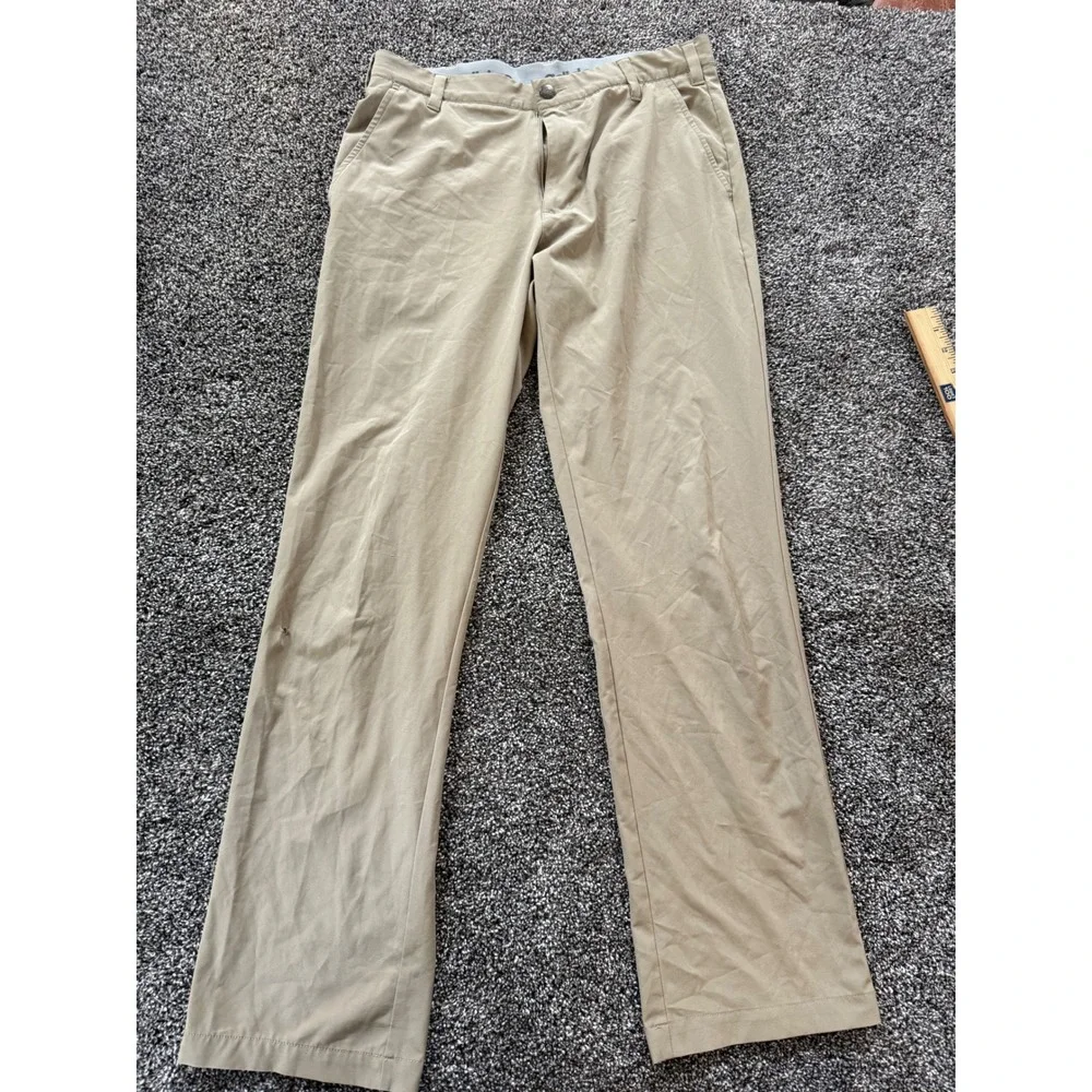 Adidas Golf Pants Mens 32x32 Khaki Tan Flat Front Performance Stretch Trousers